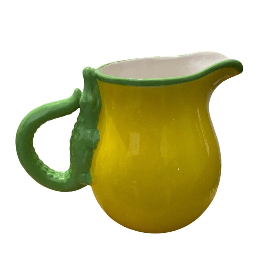 Boston Warehouse Alligator Handle Ceramic‎ Pitcher Yellow Green Crocodile 2008
